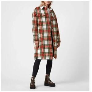 AllSaints Nia Wool Plaid Coat S 6 Red Western Grunge Quilted 90s Y2K All Saints